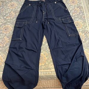 True Religion Blue Cargo Pants with Relaxed Fit